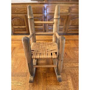 Vintage rattan and wood doll rocking chair